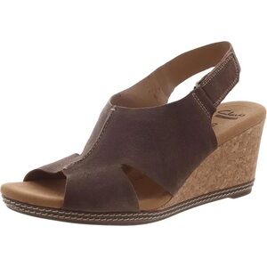 Clarks Women's Brown Cork Wedge Sandals 7.5